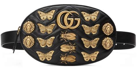 gucci belt bag animal studs|Gucci Black Leather Animal Studs GG Marmont Belt Bag .